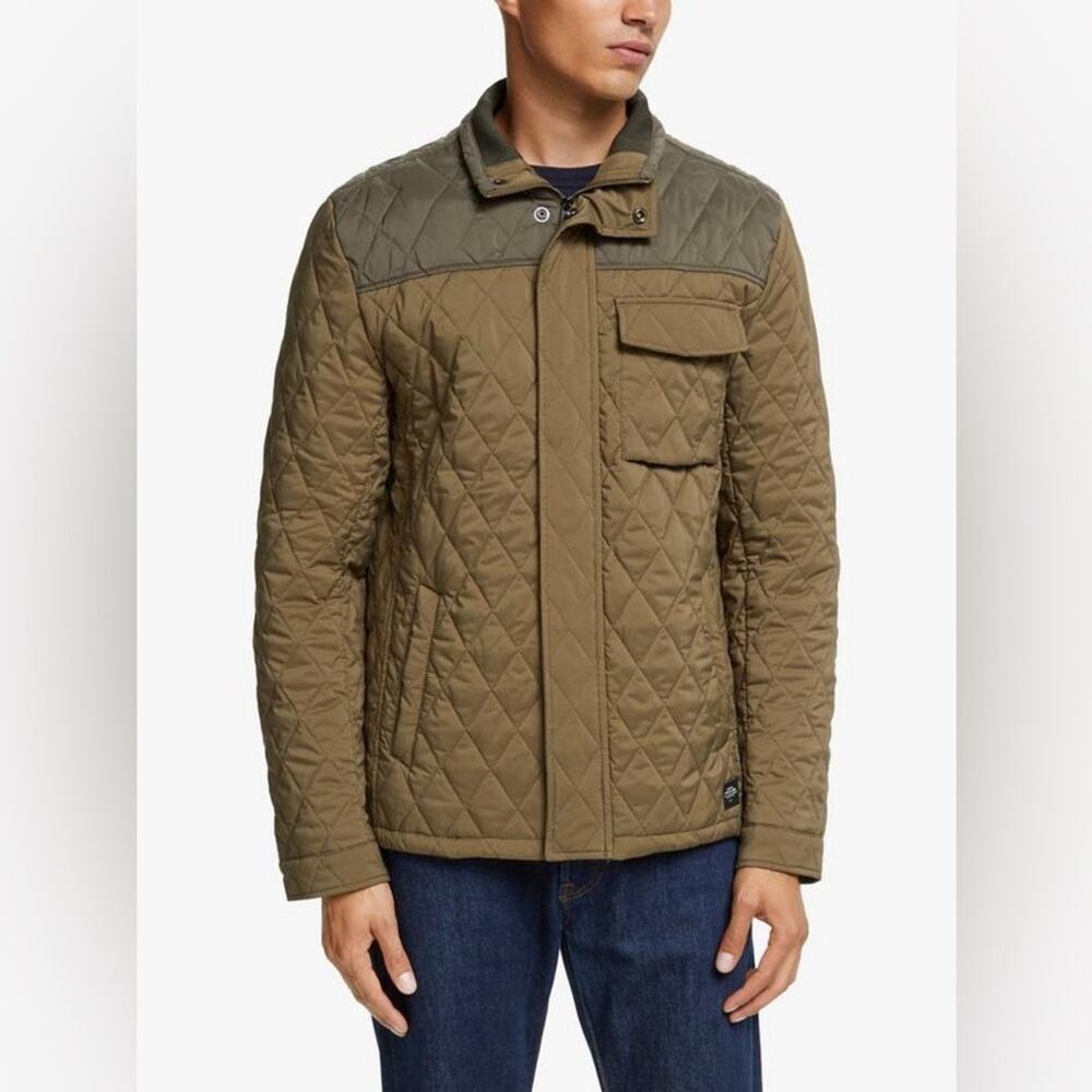 Scotch & Soda Men’s Green Military Two-Tone Quilted Jacket, Size XL